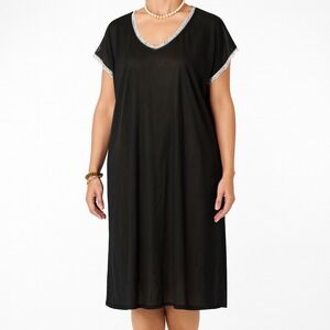 Anthony Richards Nightgown Black White Lace Semi Sheer Modest‎ Lingerie Medium